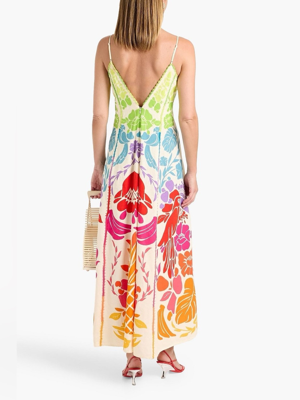 Farm Rio Embroidered printed multicolor rainbow linen-blend maxi dress - Picture 2 of 8